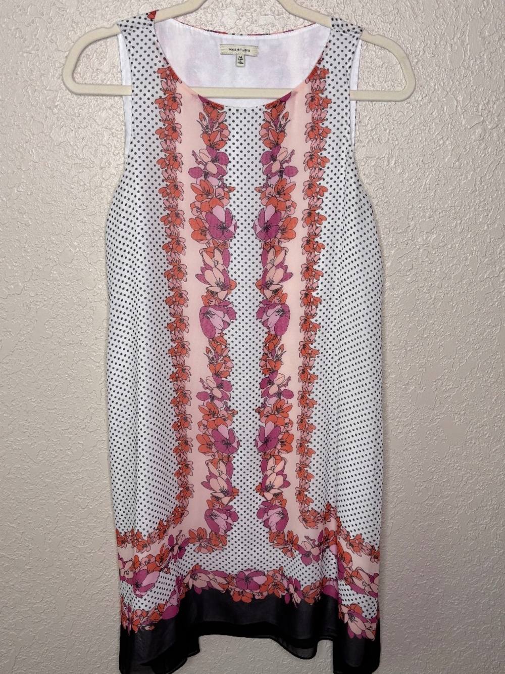 Max Studio Pink White Floral Polka Dot Sleeveless Dress Women's Size M